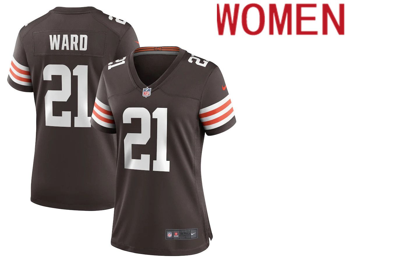 Women Cleveland Browns #21 Denzel Ward Nike Brown Player Game NFL Jersey->women nfl jersey->Women Jersey